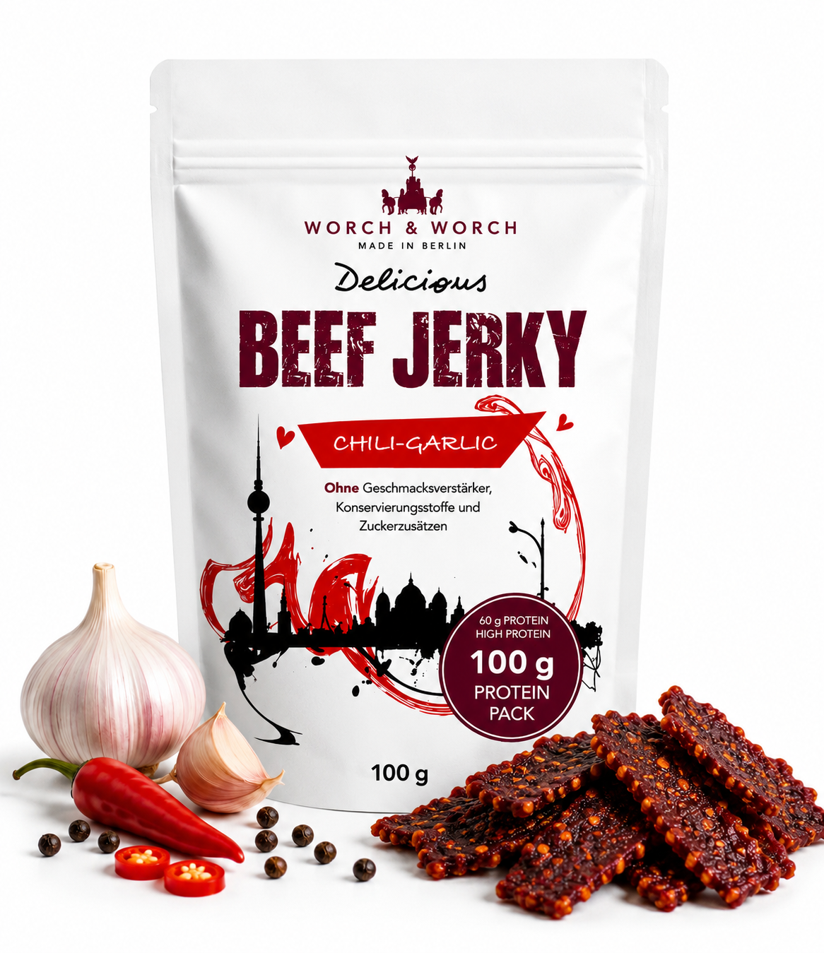 Chili-Garlic Beef Jerky 100 g – 60 g Protein